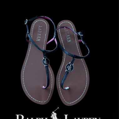 Sandali in pelle marrone Ralph Lauren con dettagli rosa