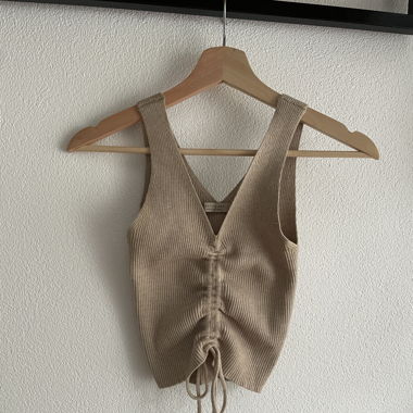 Active USA Beige Ruched Tank Top - Size Smal