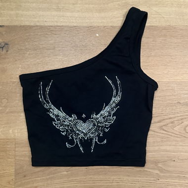 Asymmetrical crop top wing rhinestones VS y2k 