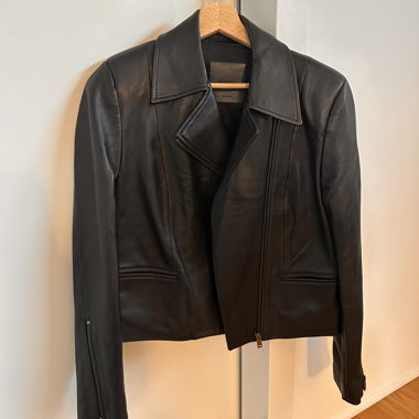 Veste en cuir noire Massimo Dutti