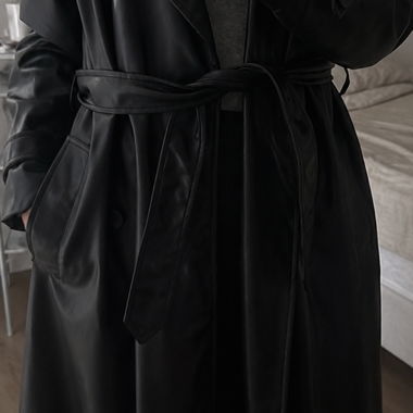 Black Faux-Leather Trench Coat