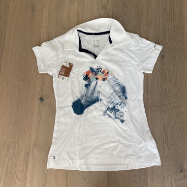 Damen Polo weiss mit Pferdemotiv