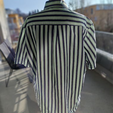 chemise à manches courtes rayée vert bleu (vintage)