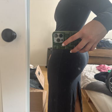 Black grey maxi dress with square and long sleeves