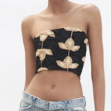 Zara Black Cropped Top Embroidered S
