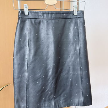 Black studded leather skirt