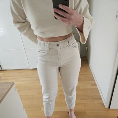 High Waist Jeans Cropped Beige