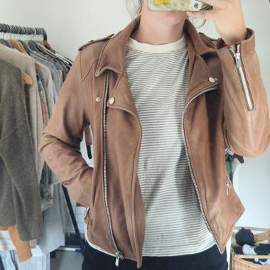 Giacca in pelle marrone Mango L