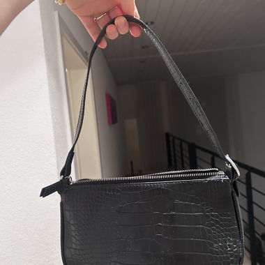 Black Croc-Effect Shoulder Bag
