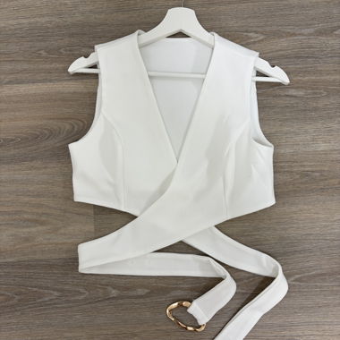 White wrap top with ring