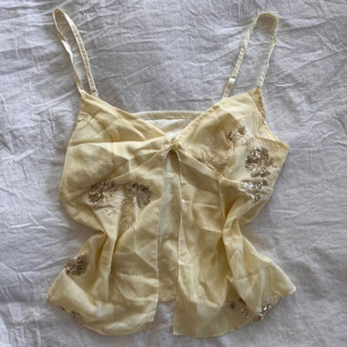 Cream floral mesh cami top with sequin embroidery