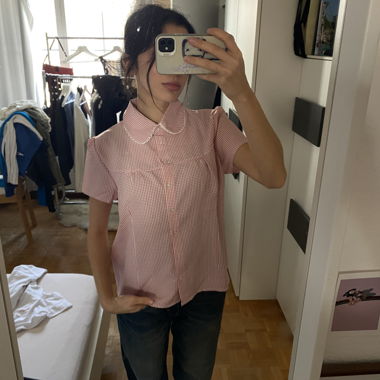 Blouse à manches courtes vichy rose