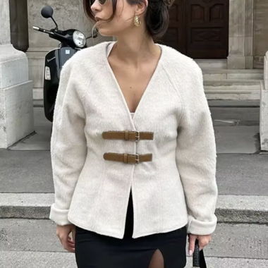 Veste beige pour femme avec boucles, taille M