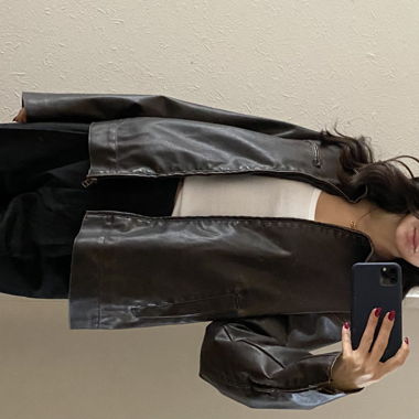 h&m coated dark brown jacket