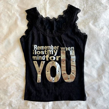 “You” Made in Italy lace trim perforated top