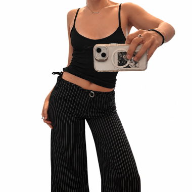 Black pinstripe trousers