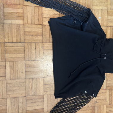 Black hoodie with mesh sleeves