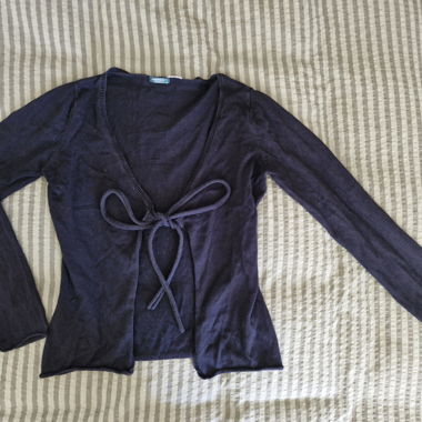 Black knit cardigan / bolero with tie belt