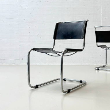 2 Schwarze Leder Bauhaus Freischwinger B33