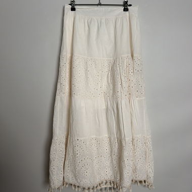 Jupe Longue en Coton Blanc à Broderie Anglaise