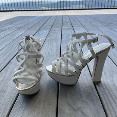 Sophisticated High-Heel Shoes, white & gold