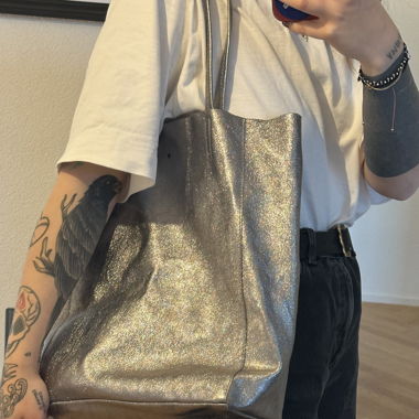 Cutest Silver leather tote bag