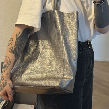 Cutest Silver leather tote bag