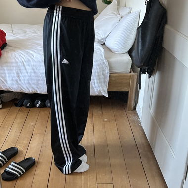 Adidas black track pants with stripes