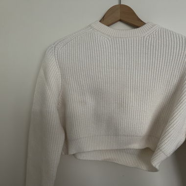 Pull en laine crop top blanc crème 