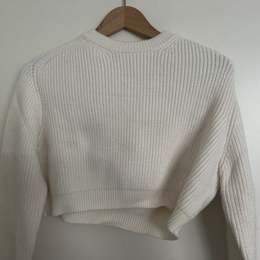 Pull en laine crop top blanc crème 