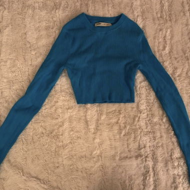 cropped Ripp-Sweater blau