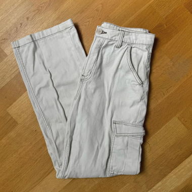 Beige twilltrousers/ straight leg pants