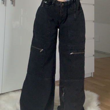 Schwarze Baggy Cargo Jeans