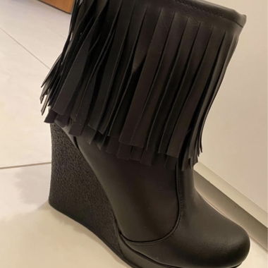 Bottines compensées noires à franges - 37