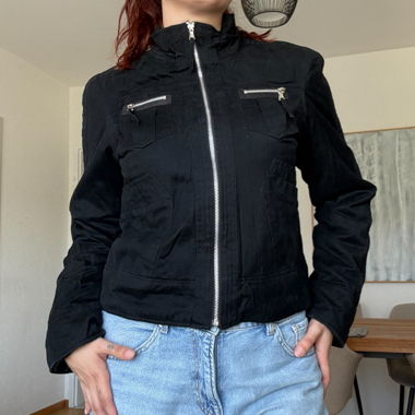 Y2K schwarze bestickte Jacke