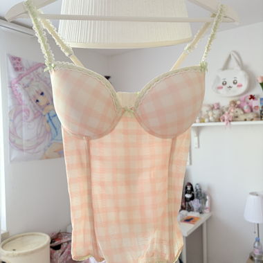 Top bustier a quadri pastello (corsetto)