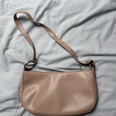 Beige Faux Leather Shoulder Bag