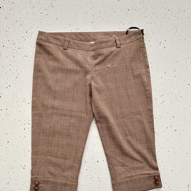Vintage Y2K Plaid Capri Trousers Brown Beige 44