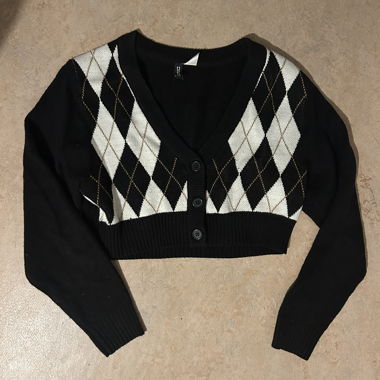 Cardigan corto nero con motivo a rombi XS