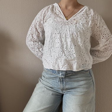 White Lace-Eyelet Blouse