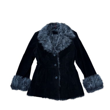 Cappotto in ecopelliccia nero e grigio