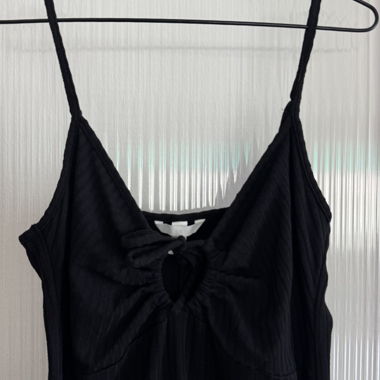Black Ribbed Mini Spaghetti Strap Dress M
