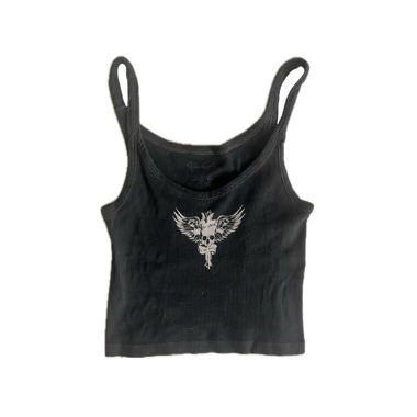 black crop top with skull detail