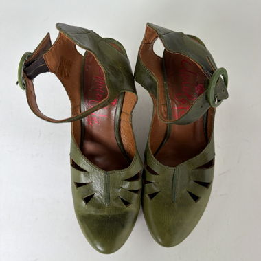 Green leather heeled sandals