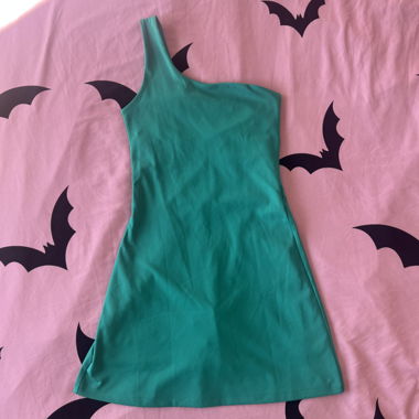 Girlfriend Collective, one-shoulder dress, XXS green