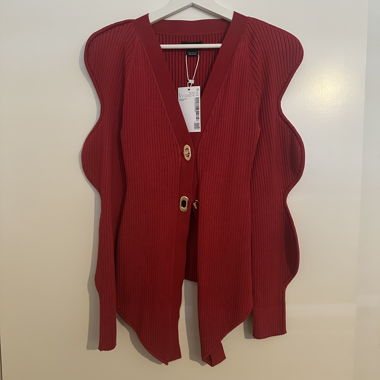 Red ribbed cardigan