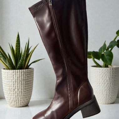 New dark brown knee-high boots