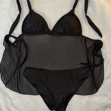 Black Mesh Cover-Up Bikini Set