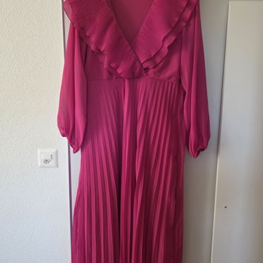 Pink Pleated Dress with Waist Belt