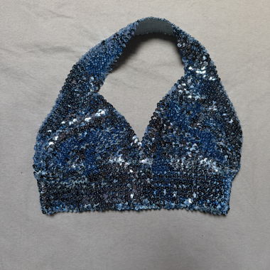 Blaues Pailletten-Crop-Top